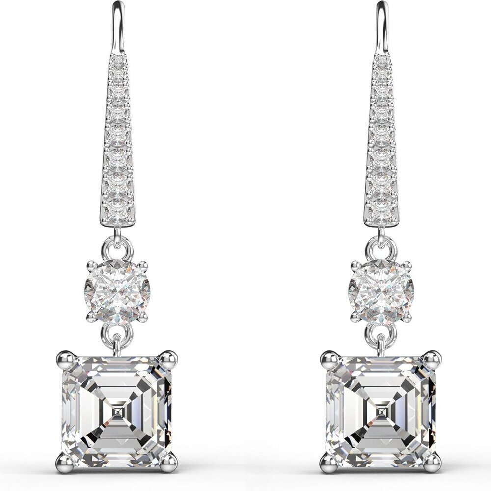Sterling Silver Square Asscher CZ Dangle Earrings Women Gift Formal Wedding - Picture 2 of 6